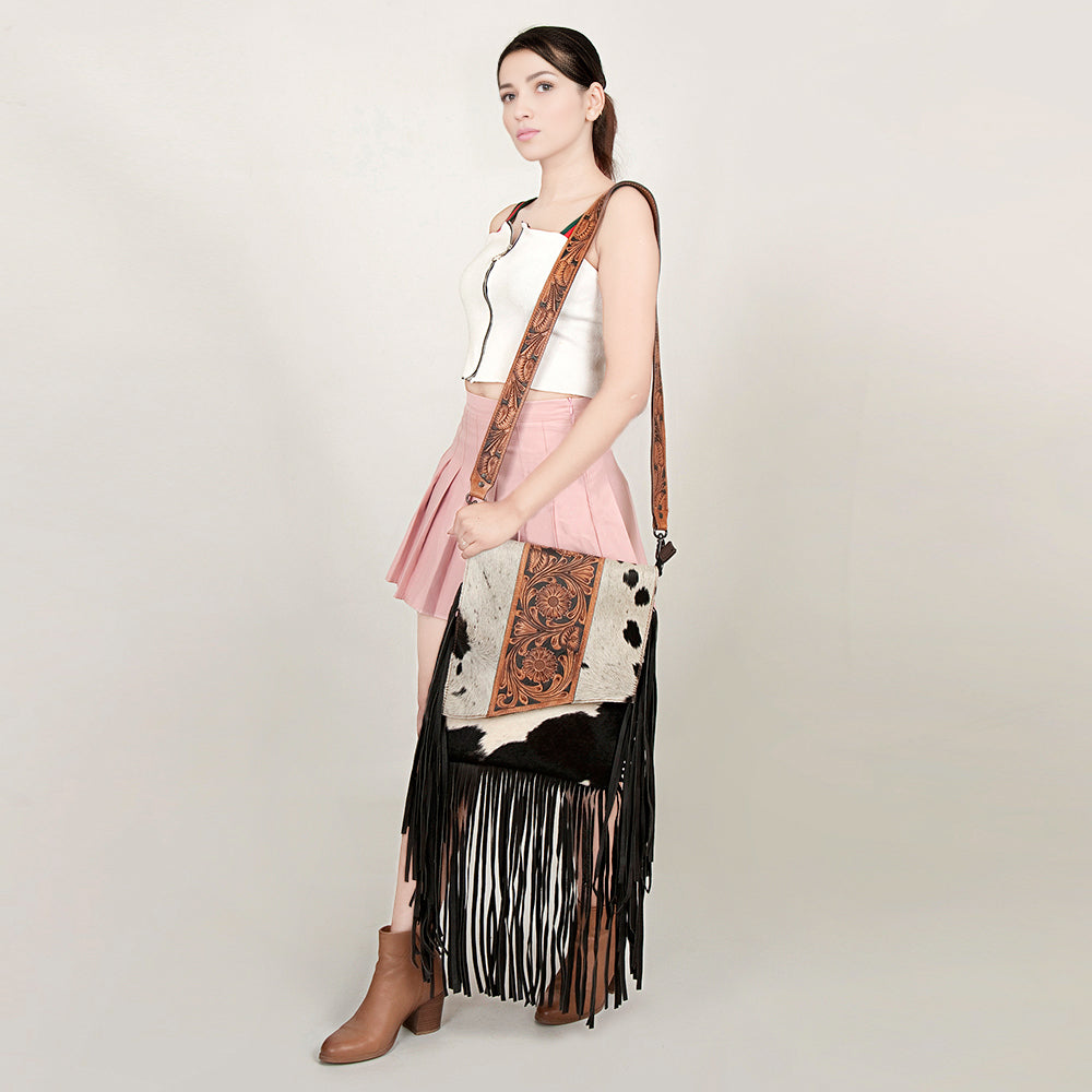 American Darling Crossbody Hand Tooled Hair-On Genuine Leather