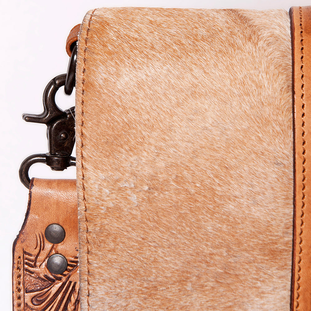 American Darling Crossbody Hand Tooled Hair-On Genuine Leather