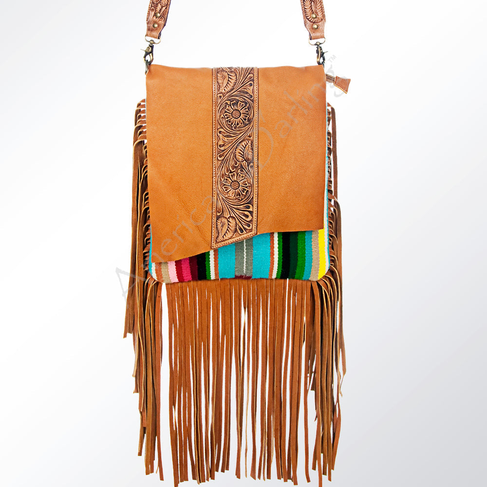 American Darling Hand-Tooled Saddle Blanket Genuine Leather Large Crossbody Bag