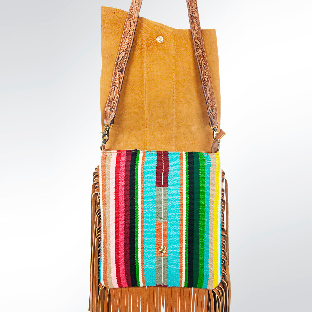 American Darling Hand-Tooled Saddle Blanket Genuine Leather Large Crossbody Bag