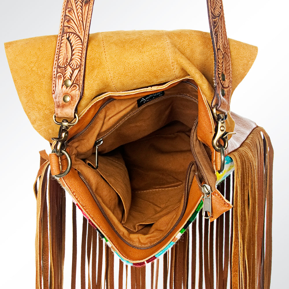 American Darling Hand-Tooled Saddle Blanket Genuine Leather Large Crossbody Bag