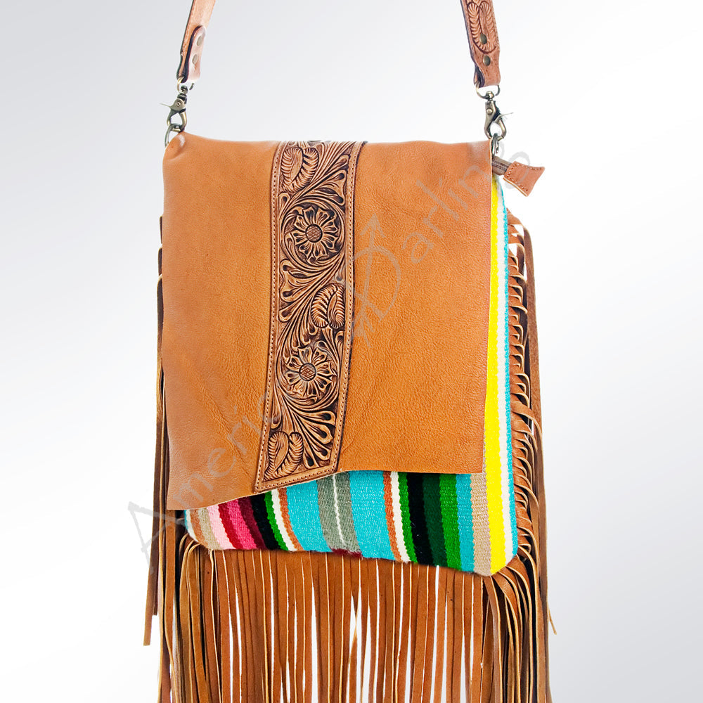 American Darling Hand-Tooled Saddle Blanket Genuine Leather Large Crossbody Bag