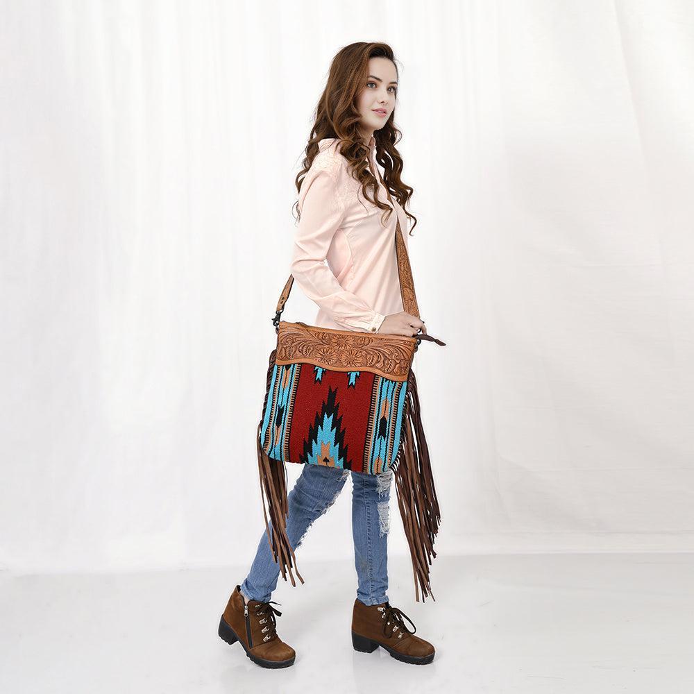 American Darling Hand-Tooled Saddle Blanket Leather Crossbody Bag