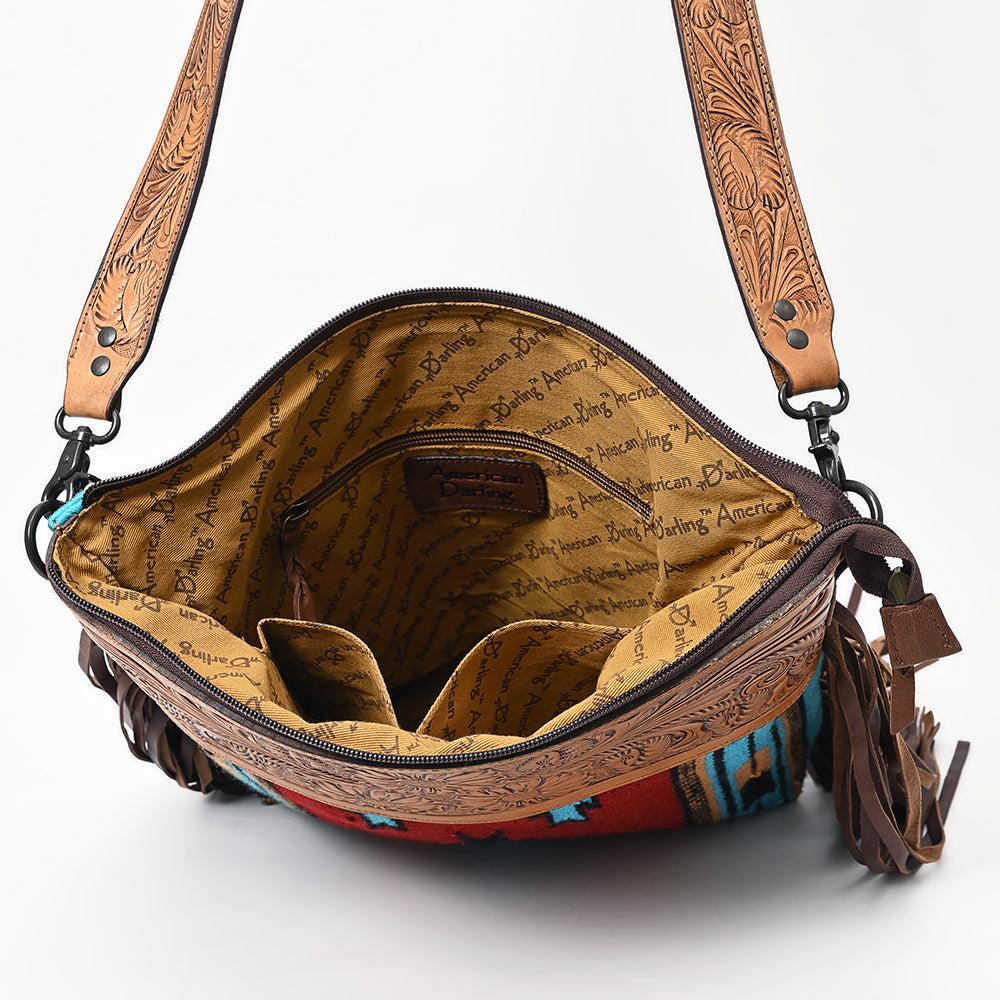 American Darling Hand-Tooled Saddle Blanket Leather Crossbody Bag