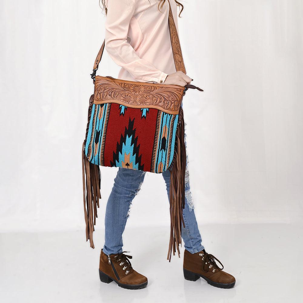 American Darling Hand-Tooled Saddle Blanket Leather Crossbody Bag