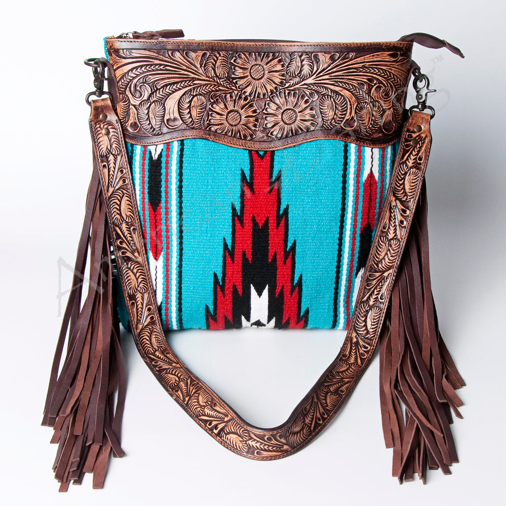 American Darling Hand-Tooled Saddle Blanket Leather Crossbody Bag