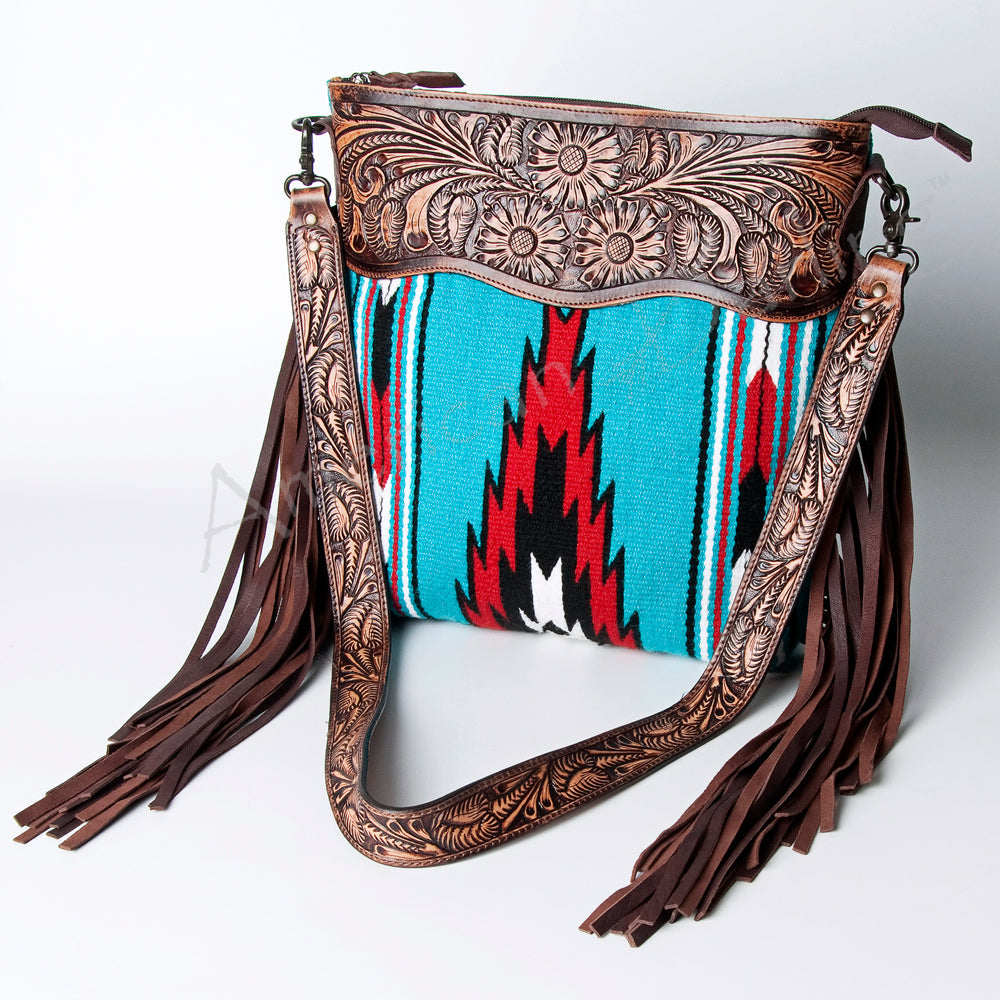 American Darling Hand-Tooled Saddle Blanket Leather Crossbody Bag