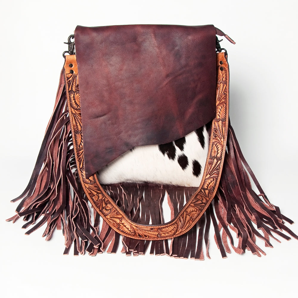 American Darling Hand-Tooled Hair-On Genuine Leather Messenger Bag