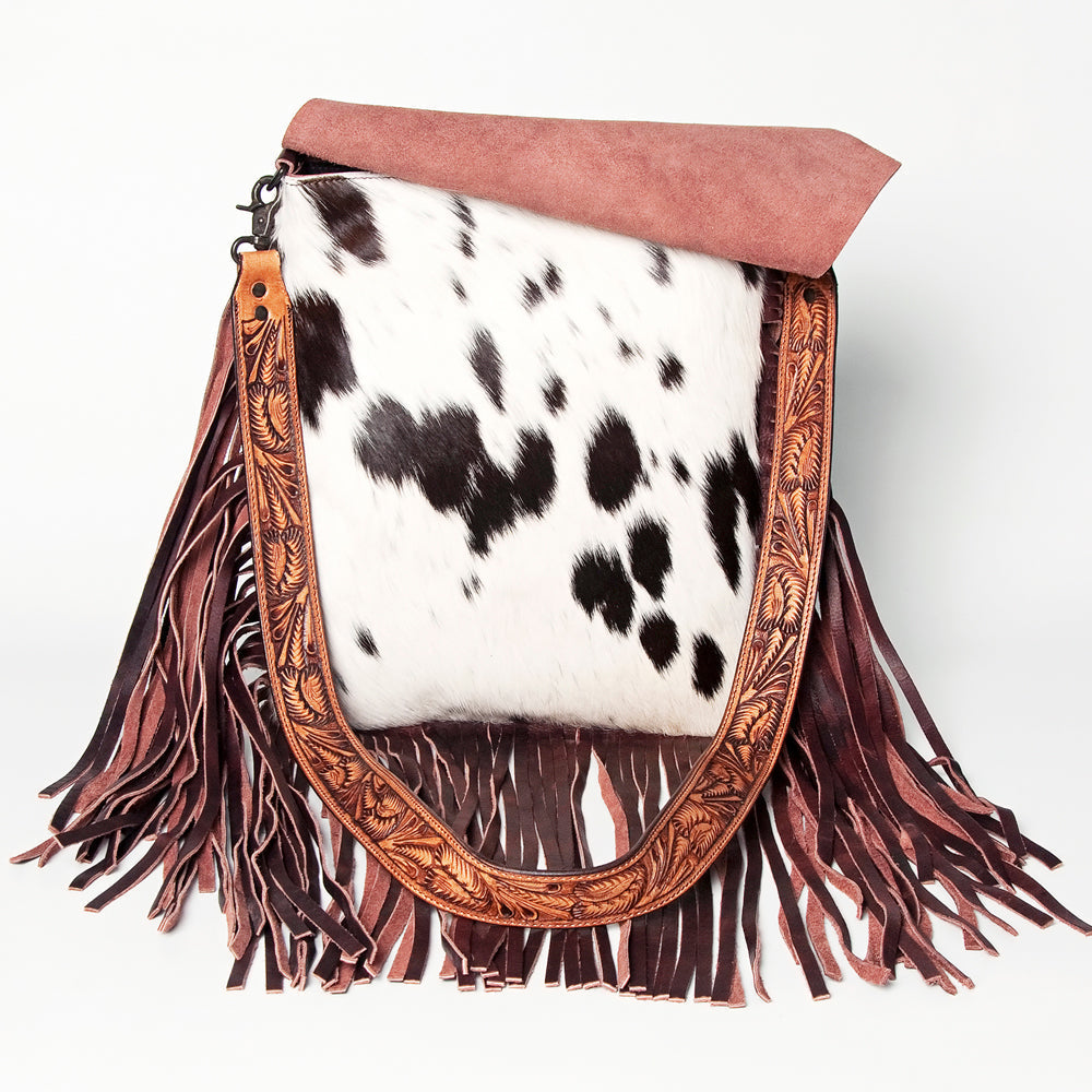 American Darling Hand-Tooled Hair-On Genuine Leather Messenger Bag