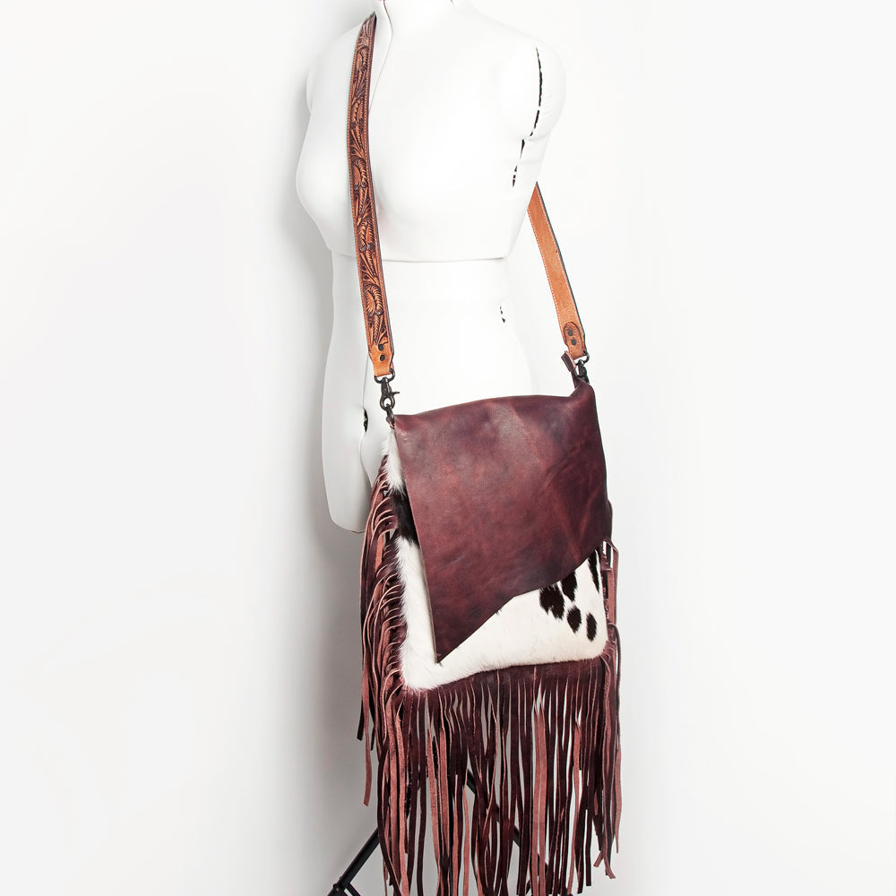 American Darling Hand-Tooled Hair-On Genuine Leather Messenger Bag