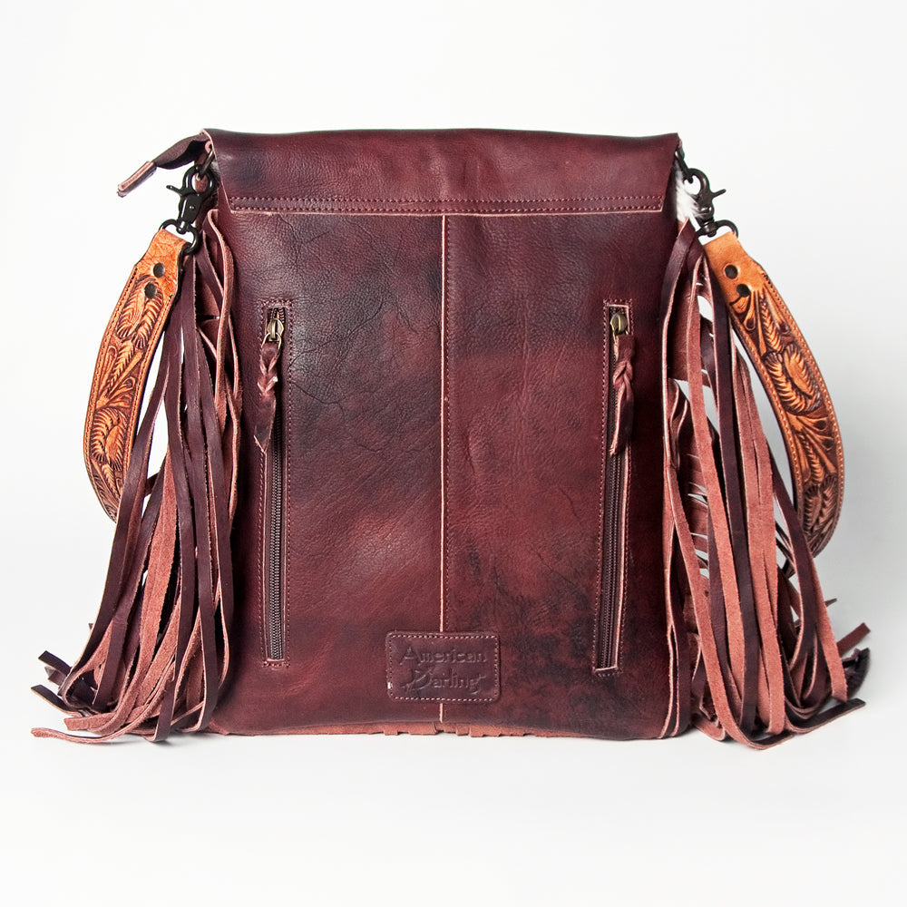 American Darling Hand-Tooled Hair-On Genuine Leather Messenger Bag