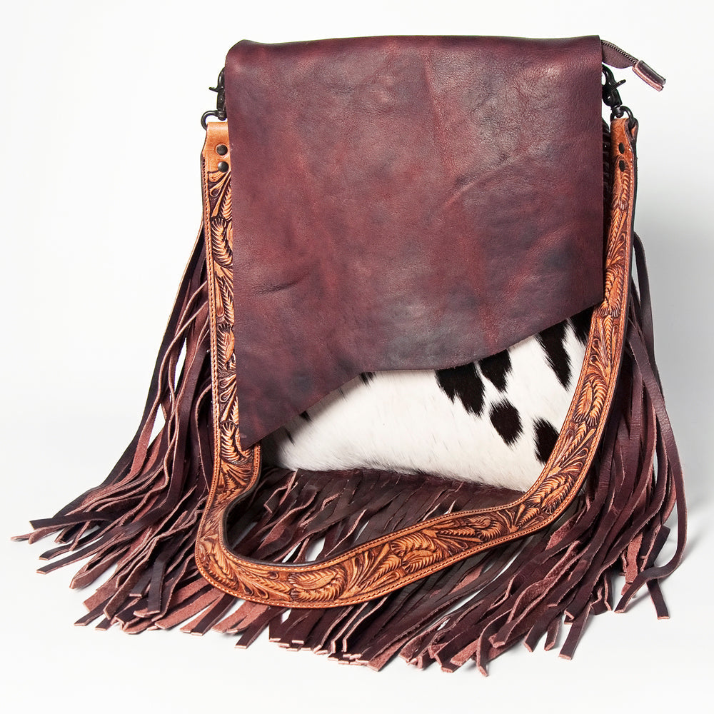 American Darling Hand-Tooled Hair-On Genuine Leather Messenger Bag