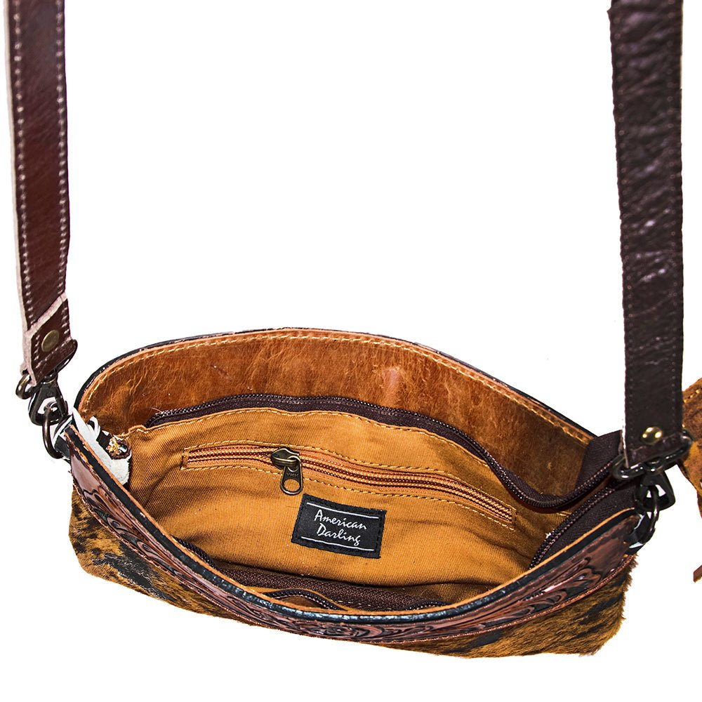 American Darling Small Crossbody Hand Tooled Hair-On Genuine Leather
