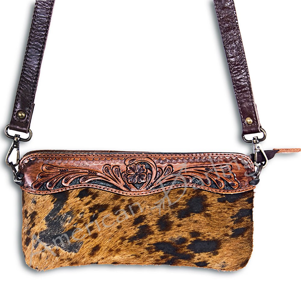 American Darling Small Crossbody Hand Tooled Hair-On Genuine Leather