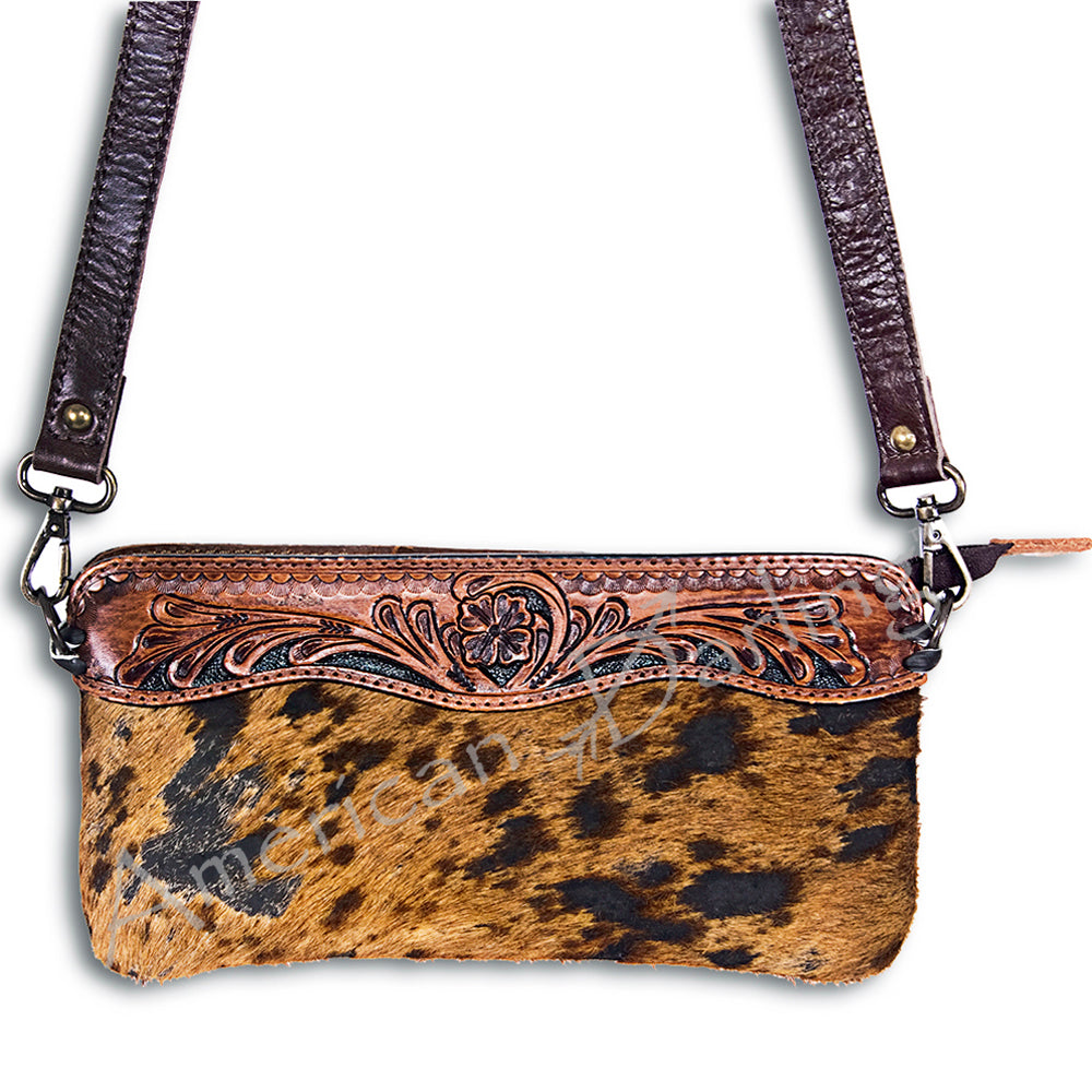American Darling Small Crossbody Hand Tooled Hair On Genuine Leather Western Women Bag Handbag Purse | for Cute