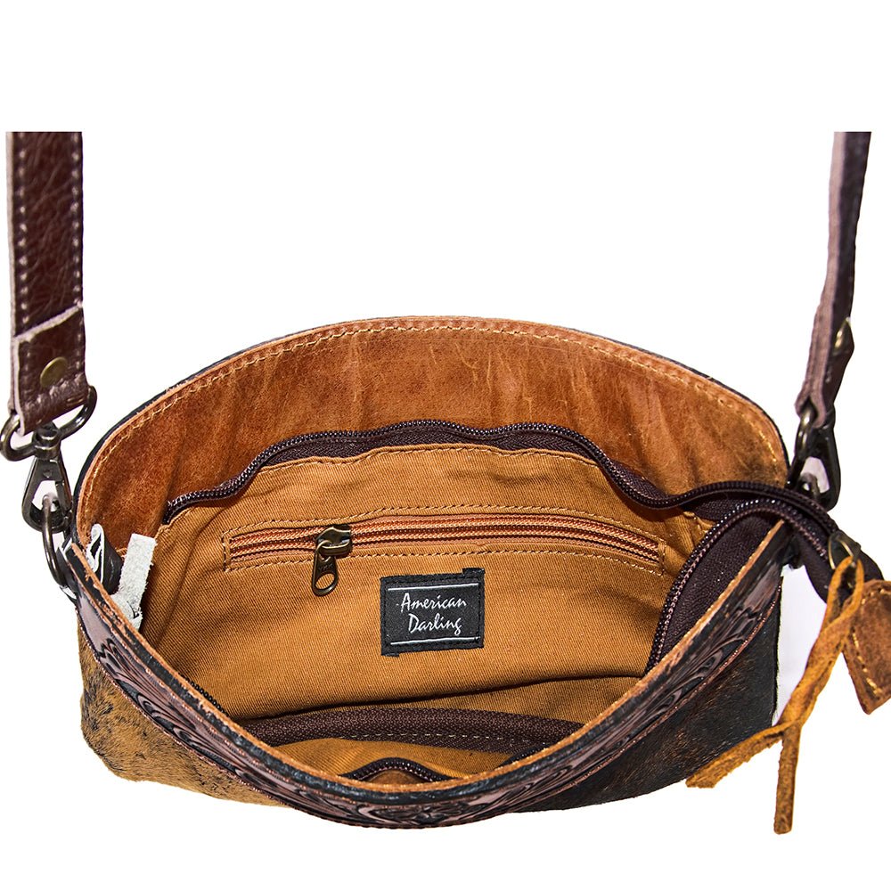 American Darling Small Crossbody Hand Tooled Hair-On Genuine Leather
