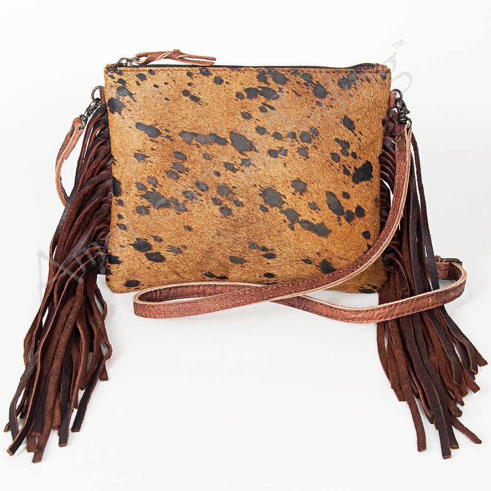 American Darling Western Small Crossbody Bag – Genuine Hair-On Cowhide Leather with Fringes, Adjustable Strap, Handcrafted in Texas