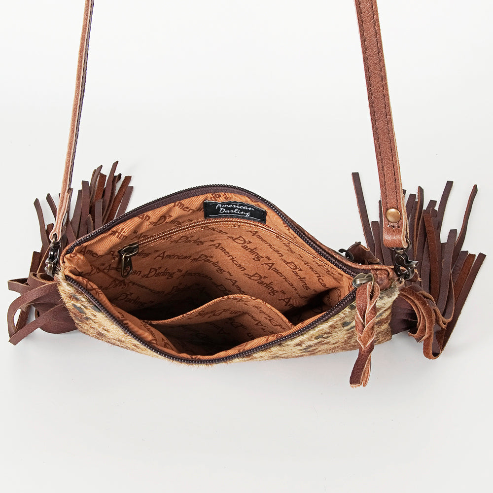 American Darling Western Small Crossbody Bag – Genuine Hair-On Cowhide Leather with Fringes, Adjustable Strap, Handcrafted in Texas