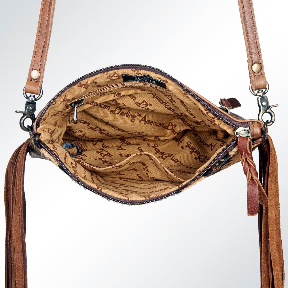 American Darling Western Small Crossbody Bag – Genuine Hair-On Cowhide Leather with Fringes, Adjustable Strap, Handcrafted in Texas