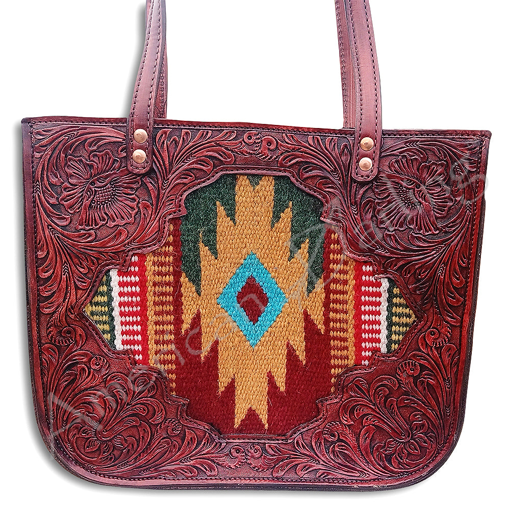 American Darling Hand-Tooled Saddle Blanket Leather Tote