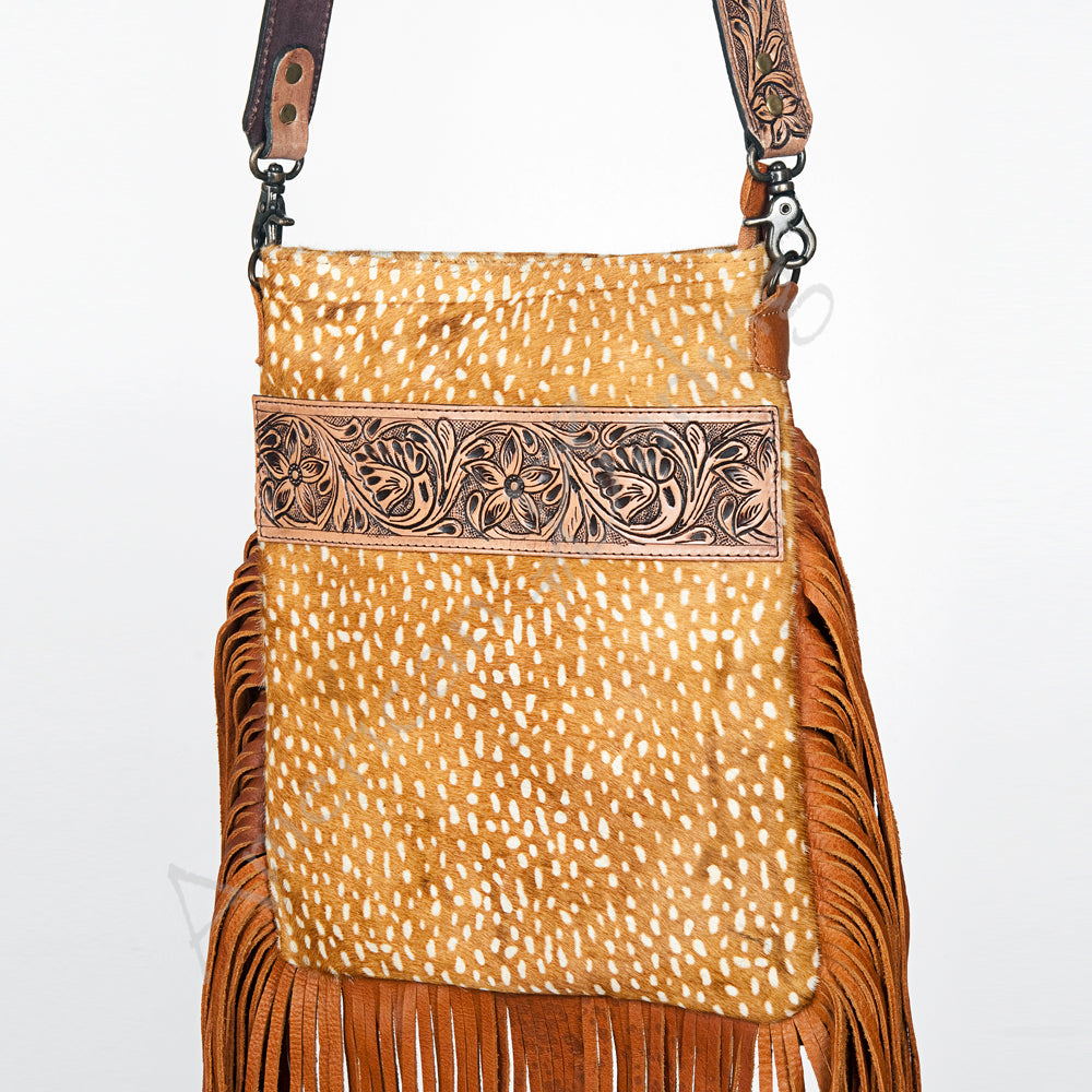 American Darling Messenger Hand Tooled Hair On Genuine Leather Western Women Bag Handbag Purse | Cute