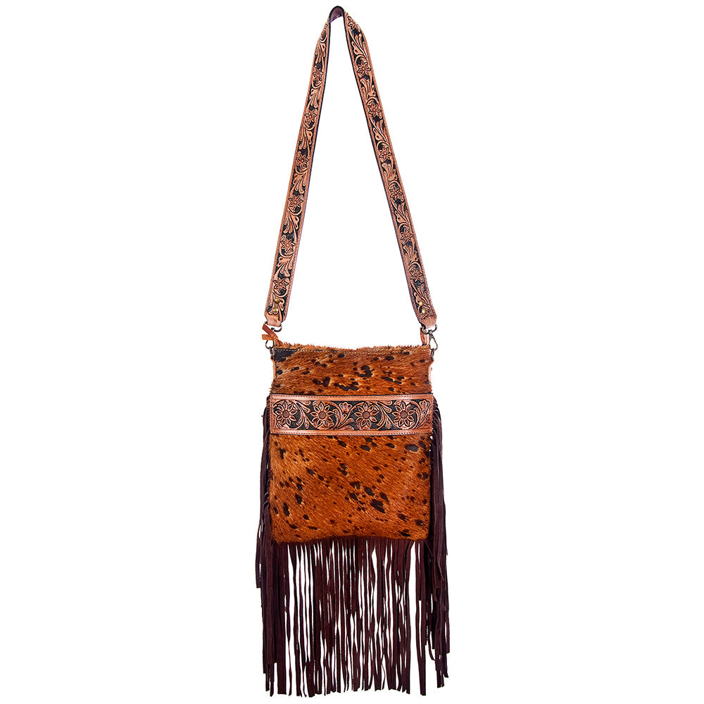 American Darling Messenger Hand Tooled Hair On Genuine Leather Western Women Bag Handbag Purse | Cute