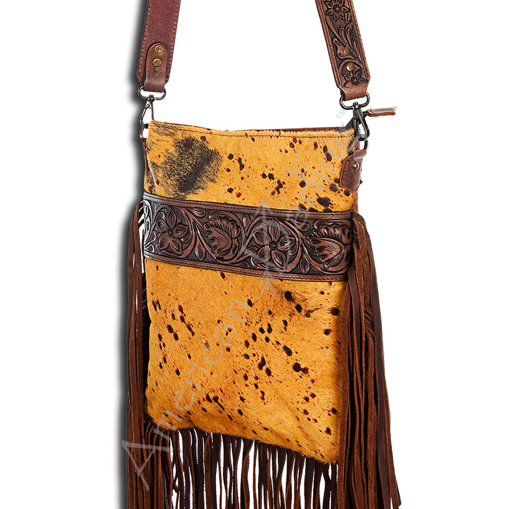 American Darling Messenger Hand Tooled Hair On Genuine Leather Western Women Bag Handbag Purse | Cute