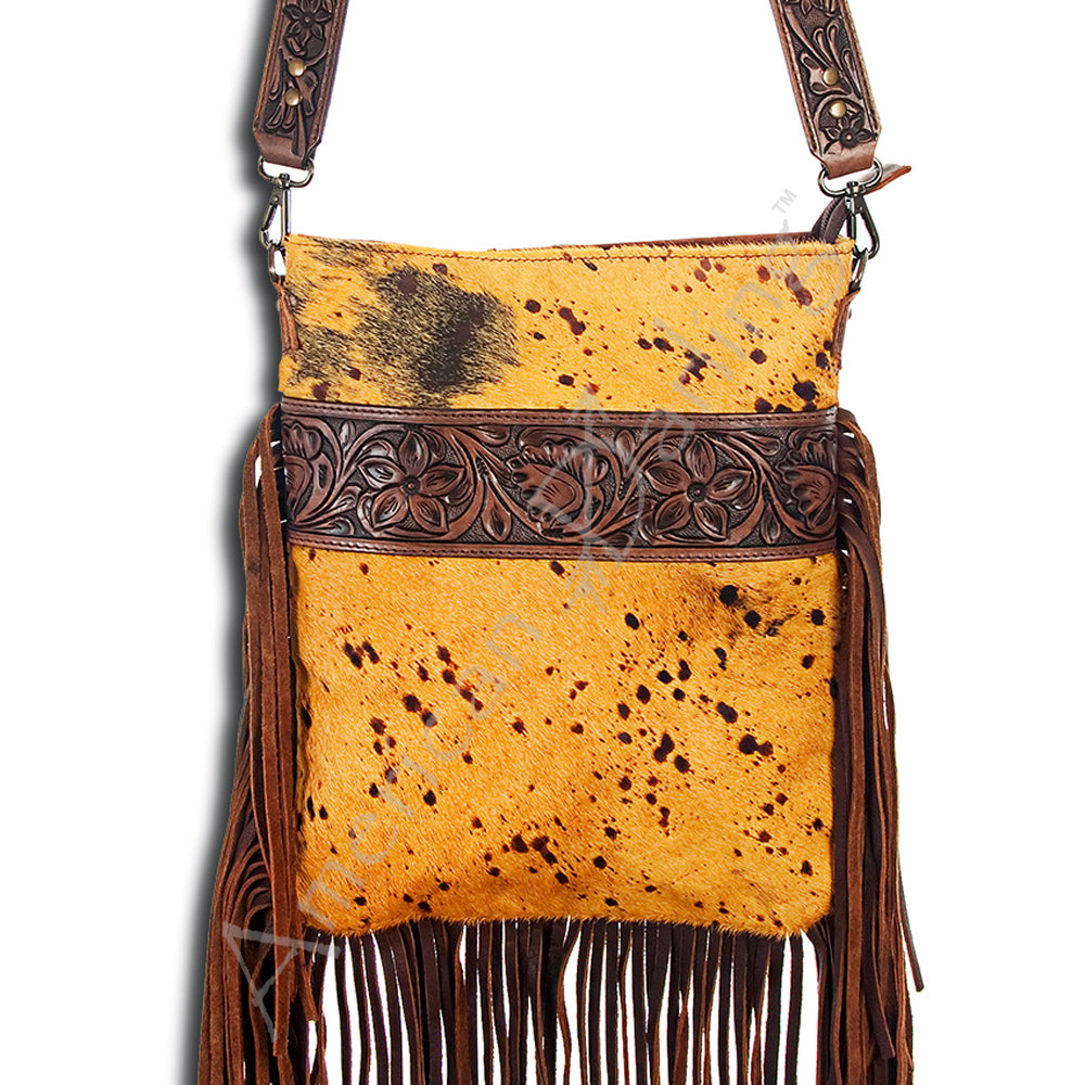 American Darling Messenger Hand Tooled Hair On Genuine Leather Western Women Bag Handbag Purse | Cute