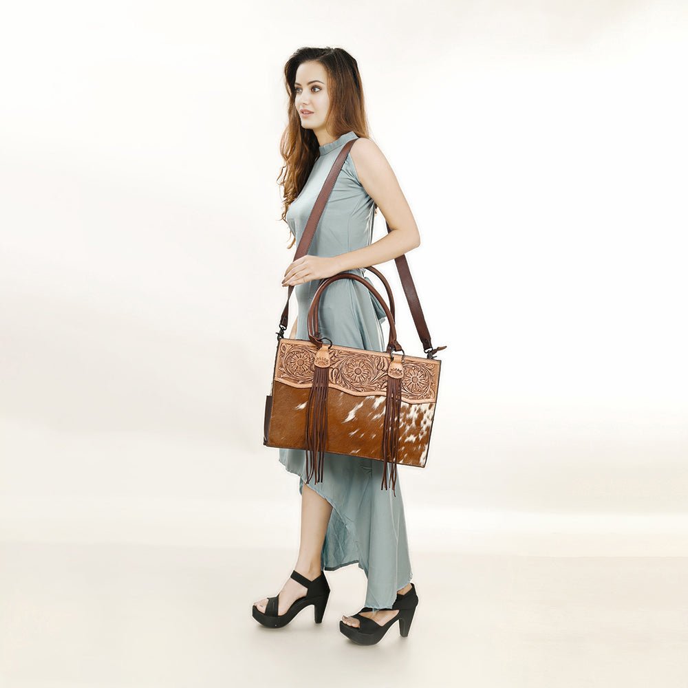 American Darling Tote Hand Tooled Hair-On Genuine Leather