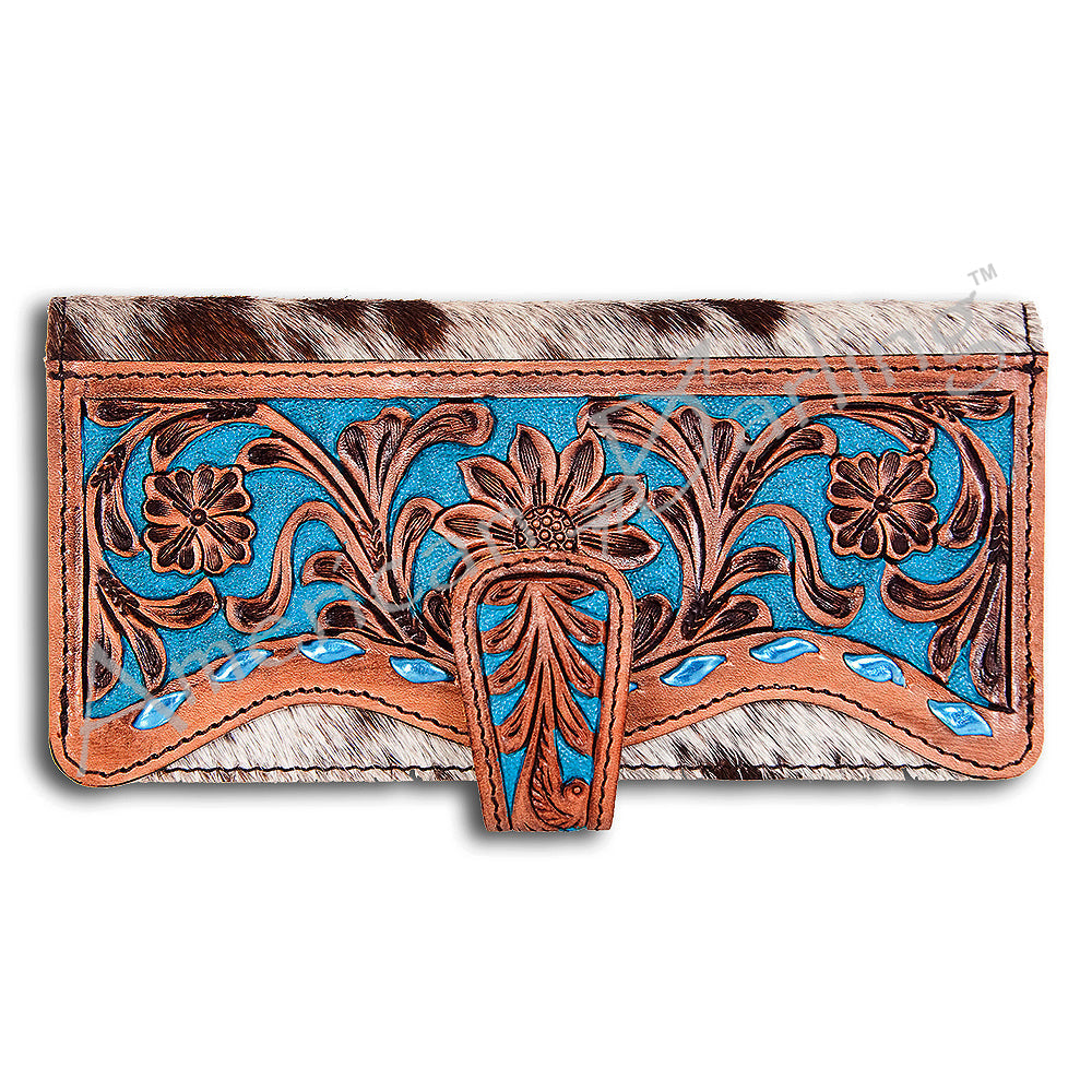 American Darling Hand-Tooled Hair-On Genuine Leather Wallet