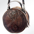 American Darling Western Canteen Bag Hand Tooled Floral Carved Genuine Vegetable Tanned Leather Round Crossbody Purse