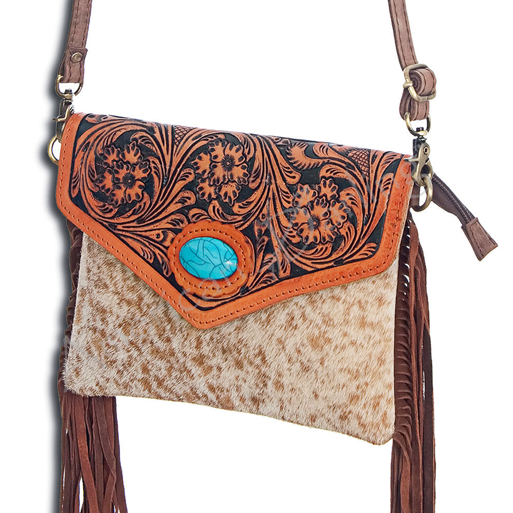American Darling Hand-Tooled Hair-On Genuine Leather Envelope Bag