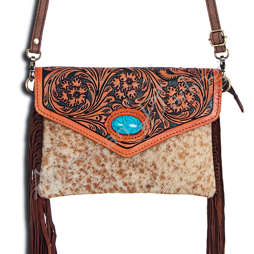 American Darling Hand-Tooled Hair-On Genuine Leather Envelope Bag