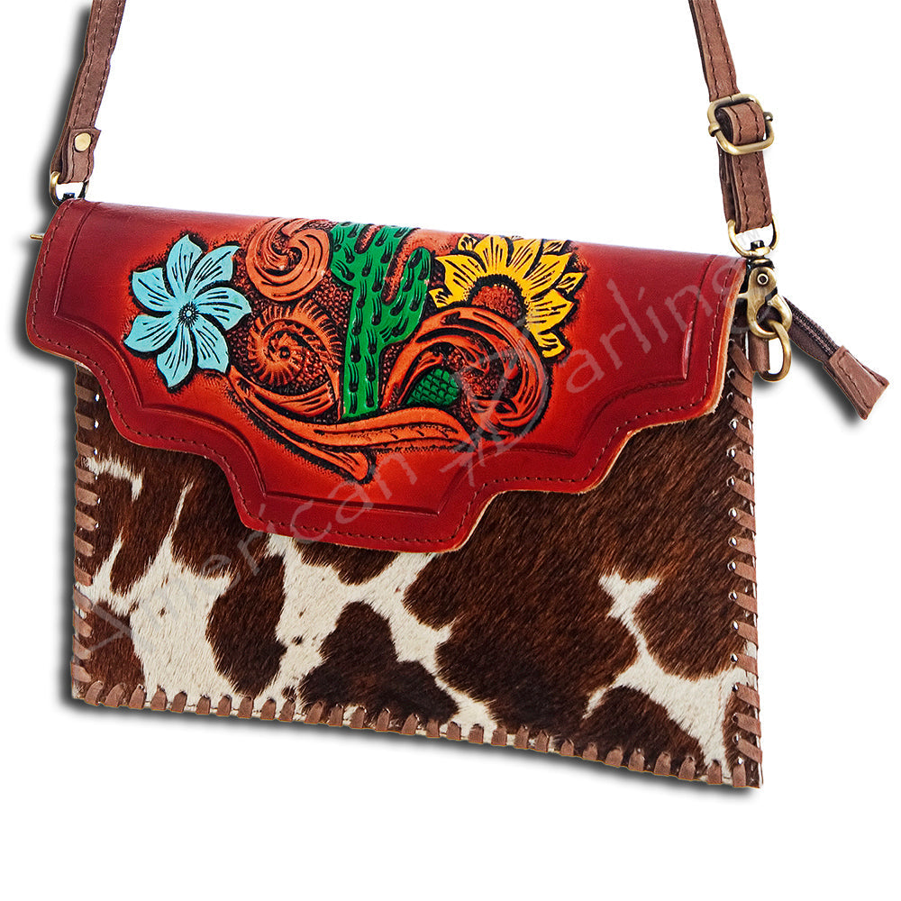 American Darling Hand-Tooled Hair-On Genuine Leather Envelope Bag