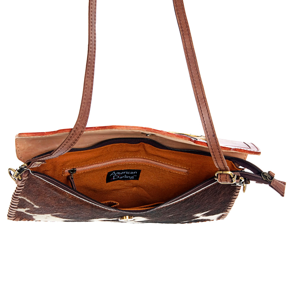 American Darling Hand-Tooled Hair-On Genuine Leather Envelope Bag