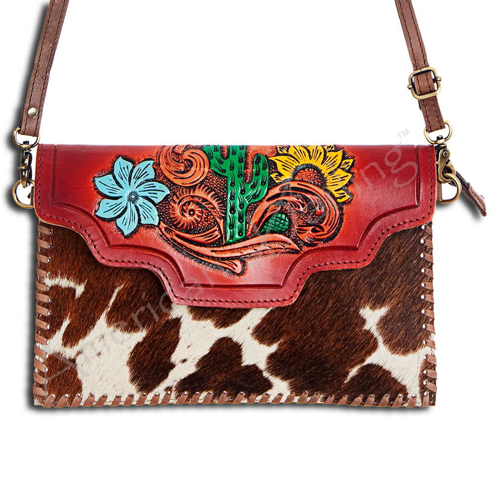 American Darling Hand-Tooled Hair-On Genuine Leather Envelope Bag