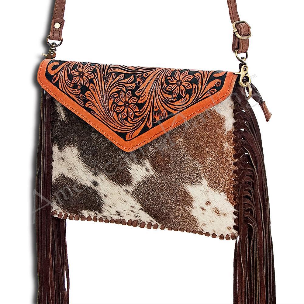 American Darling Hand-Tooled Hair-On Genuine Leather Clutch