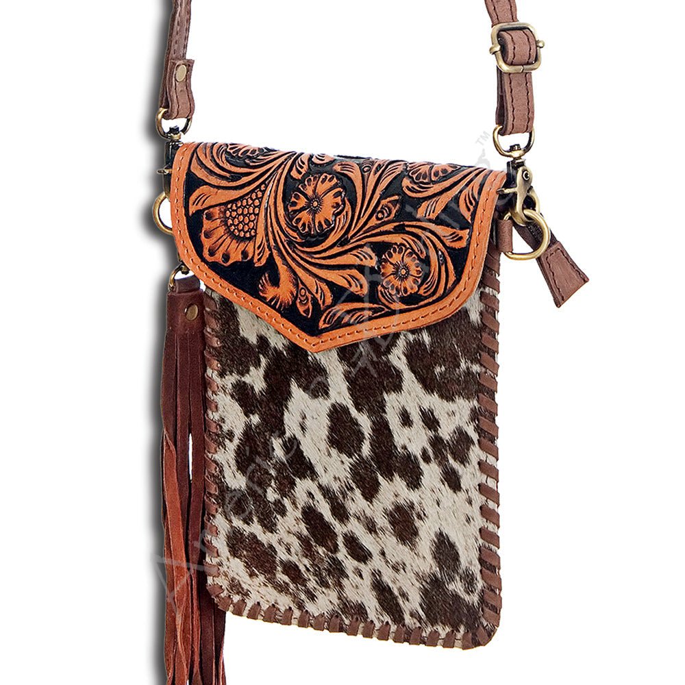 American Darling Hand-Tooled Hair-On Genuine Leather Crossbody Bag