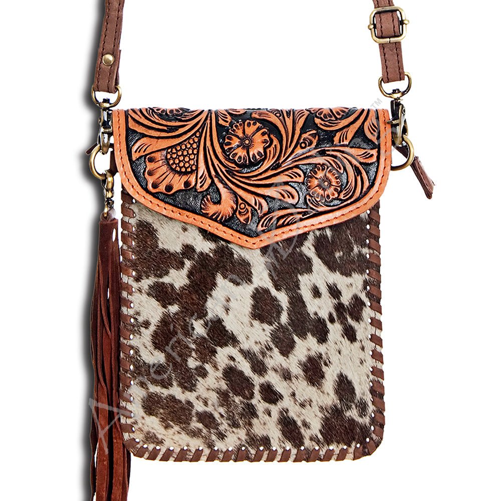 American Darling Hand-Tooled Hair-On Genuine Leather Crossbody Bag
