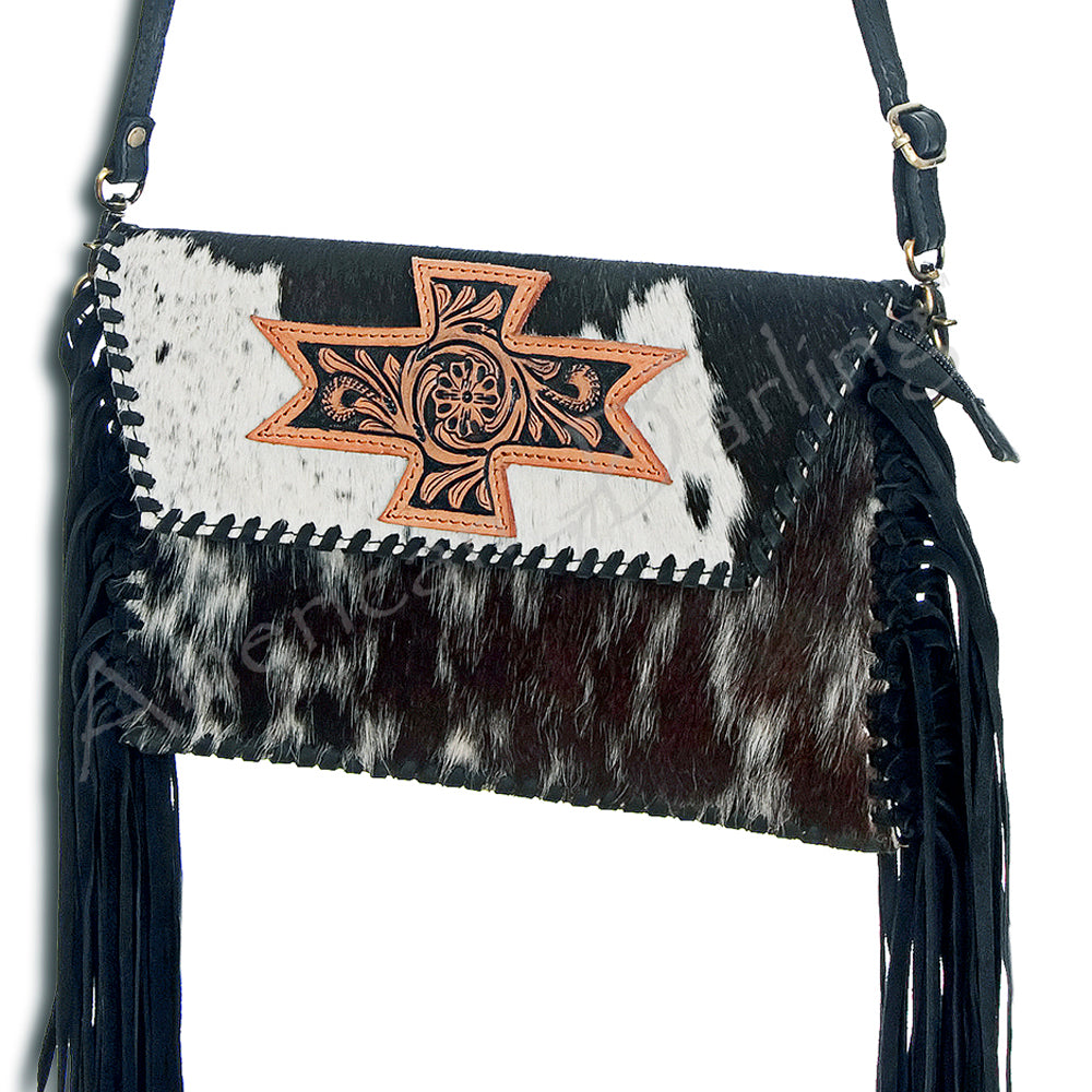 American Darling Hand-Tooled Hair-On Genuine Leather Envelope Bag