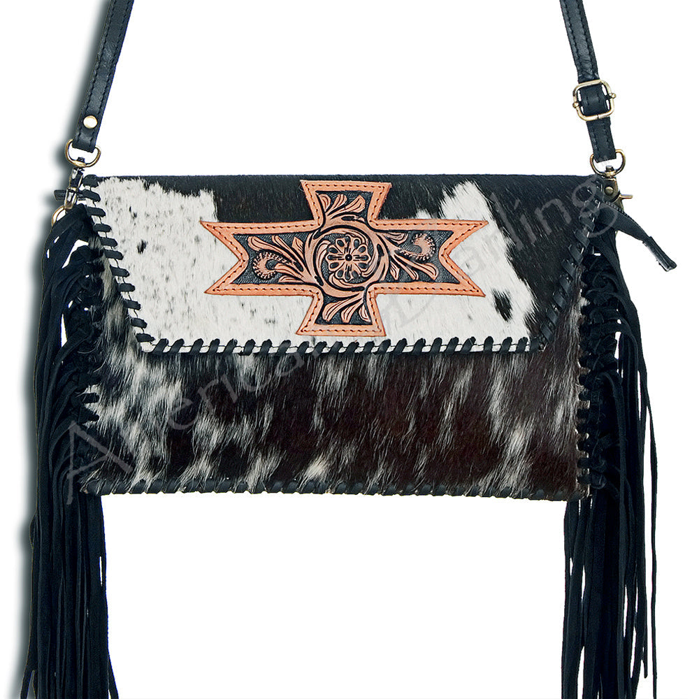 American Darling Hand-Tooled Hair-On Genuine Leather Envelope Bag