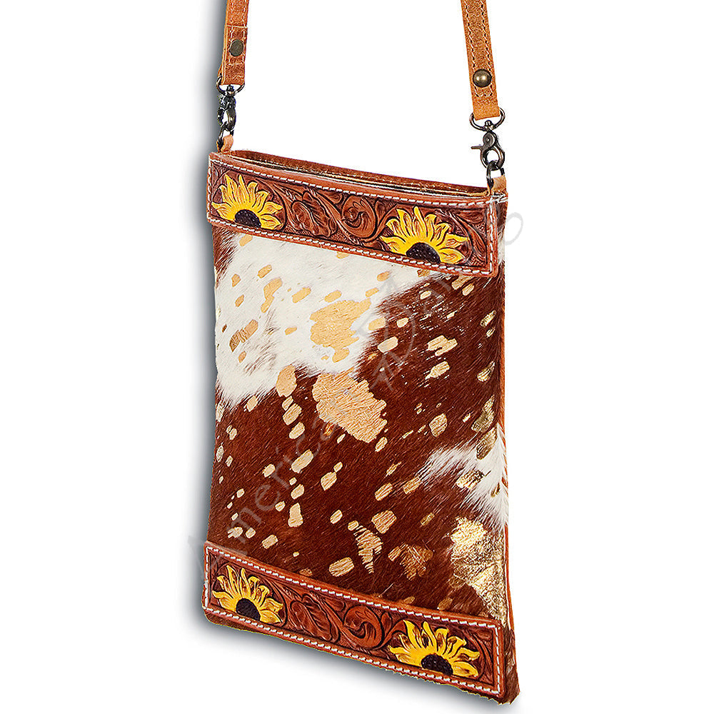 American Darling Hand-Tooled Hair-On Leather Crossbody Bag