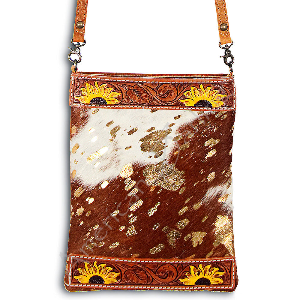 American Darling Hand-Tooled Hair-On Leather Crossbody Bag