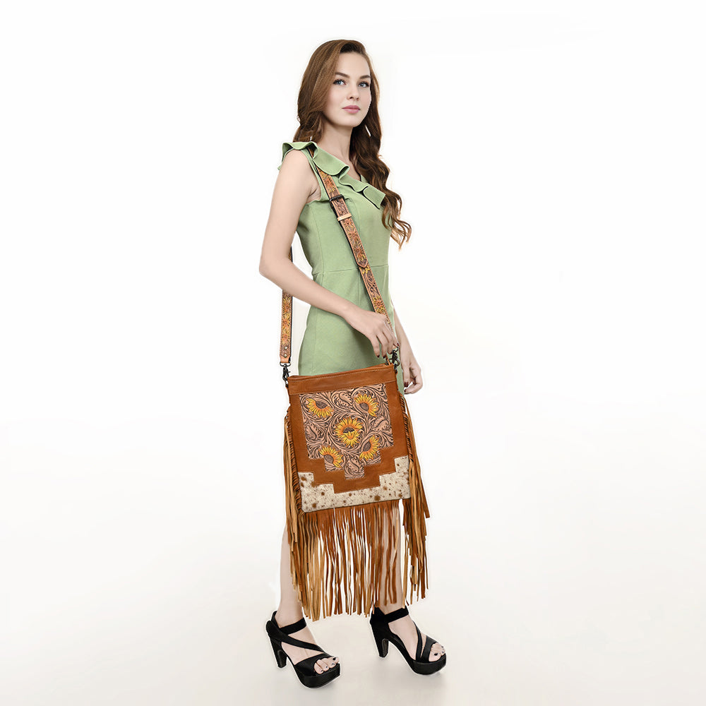 American Darling Messenger Hand Tooled Hair-On Genuine Leather