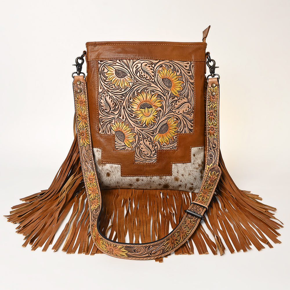 American Darling Messenger Hand Tooled Hair-On Genuine Leather