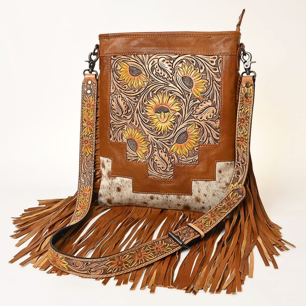 American Darling Messenger Hand Tooled Hair-On Genuine Leather