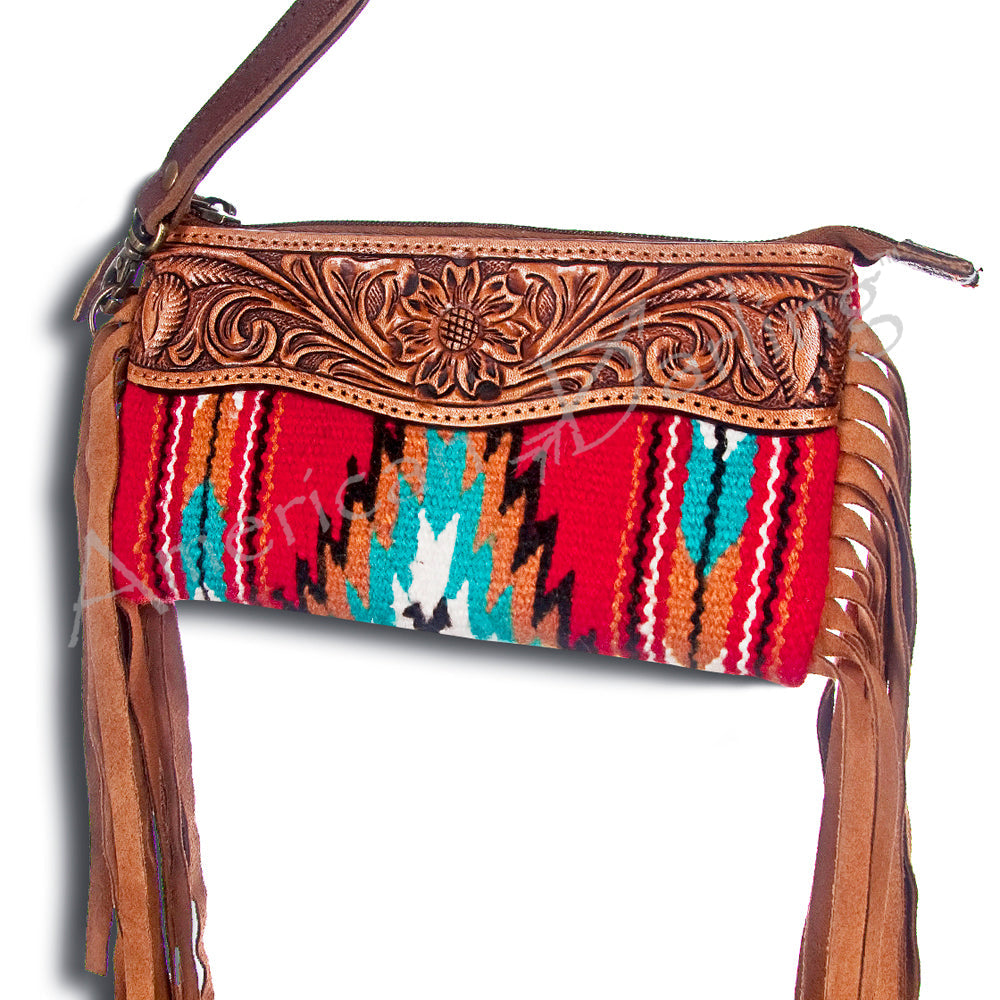 American Darling Hand-Tooled Saddle Blanket Leather Clutch