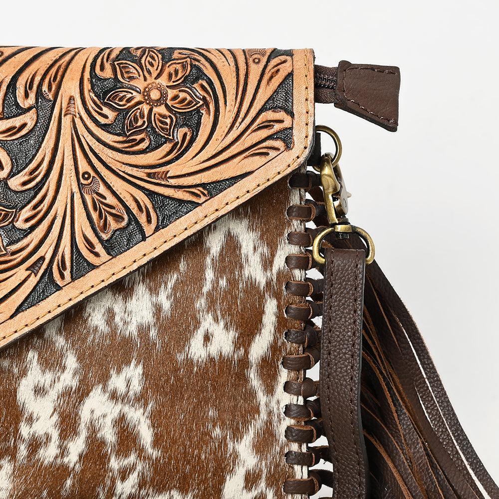 American Darling Hand-Tooled Hair-On Genuine Leather Envelope Bag