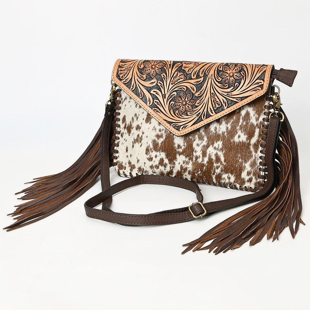 American Darling Hand-Tooled Hair-On Genuine Leather Envelope Bag