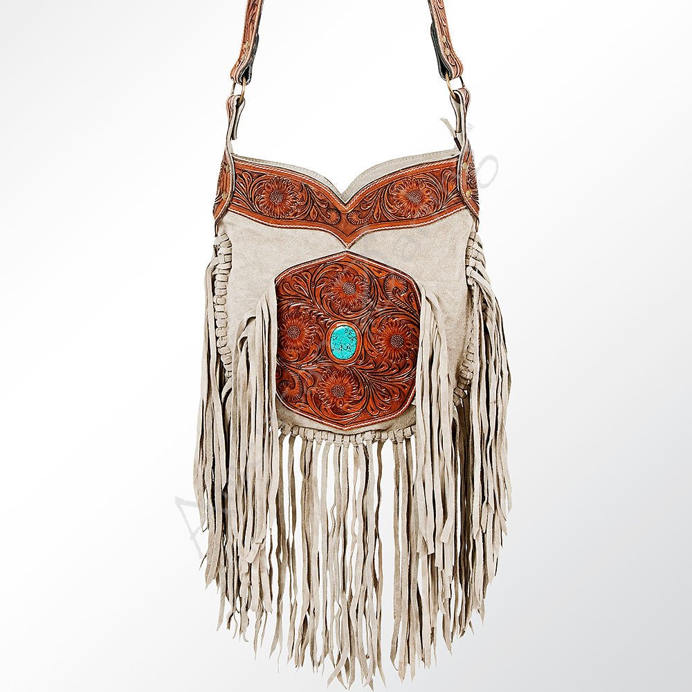 Premium Suede Leather Crossbody Bag With Hand Tooled Details For Women WesternInspired